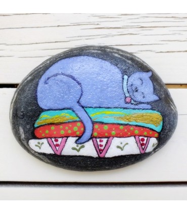 Βαμμένο Πετραδάκι "Μωβ γάτα"