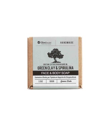 OliveSecret Σαπούνι Τριπλής Άλεσης με Πράσινο Άργιλο & Σπιρουλίνα, 100g