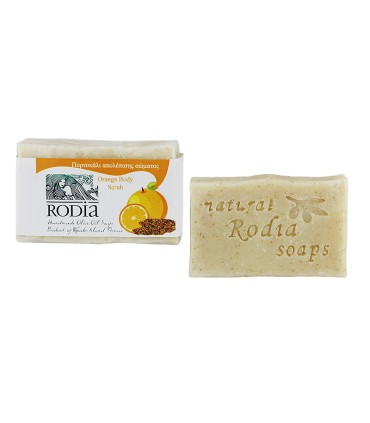 Rodia Soaps Σαπούνι Ελαιολάδου Απολέπισης σώματος με Αιθέριο Έλαιο Πορτοκάλι και τριμμένο κουκούτσι ελιάς, 90g