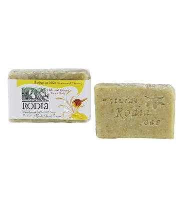 Rodia Soaps Σαπούνι Ελαιολάδου Απολέπισης προσώπου με Μέλι, Βρώμη και αιθέριο έλαιο Γλυκού Πορτοκαλιού, Γεράνι, 90g