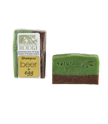 Rodia Soaps Σαπούνι Ελαιολάδου Σαμπουάν με Μπύρα και Αυγά, Αιθέρια Έλαια Δενδρολίβανου, Λεβάντας Μέντας, Μετάξι, 90g