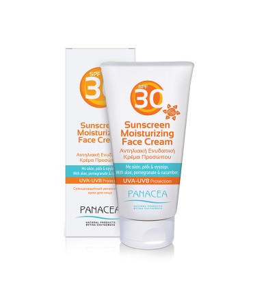 Panacea Αντηλιακή ενυδατική κρέμα προσώπου με αλόη, ρόδι , αγγούρι και δείκτη προστασίας SFP30, 50ml