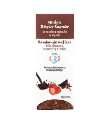 School Synergy Snacks - Χειροποίητη μπάρα ξηρών καρπών με σοκολάτα, φράουλα & χαρούπι, 45g